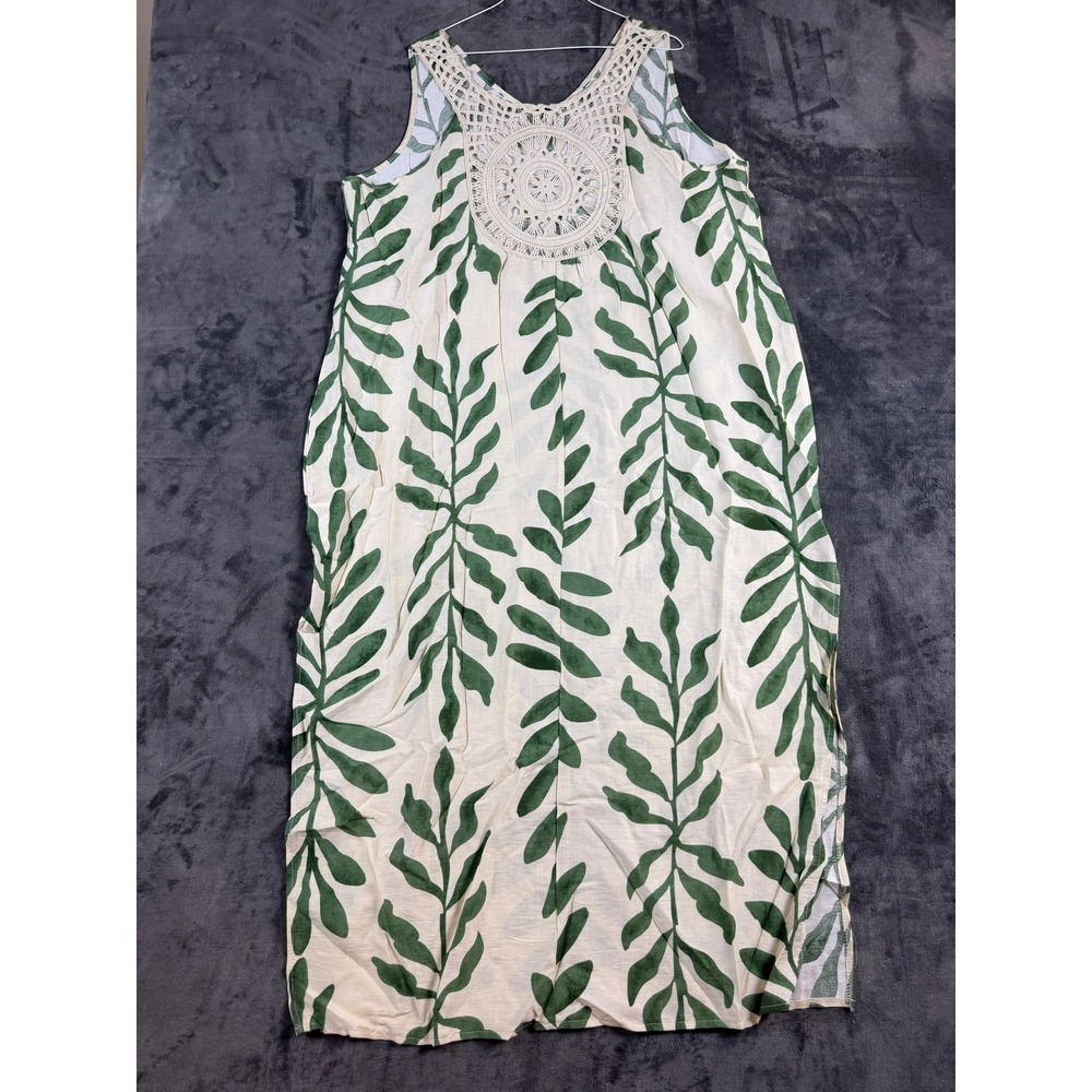 SHEIN Curve Green Tropical Leaf Print Crochet Back Maxi Dress 3XL Boho Dress
